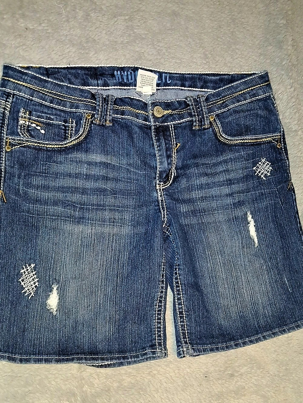 Hydraulic Distressed Denim Jean Shorts Size 17/18